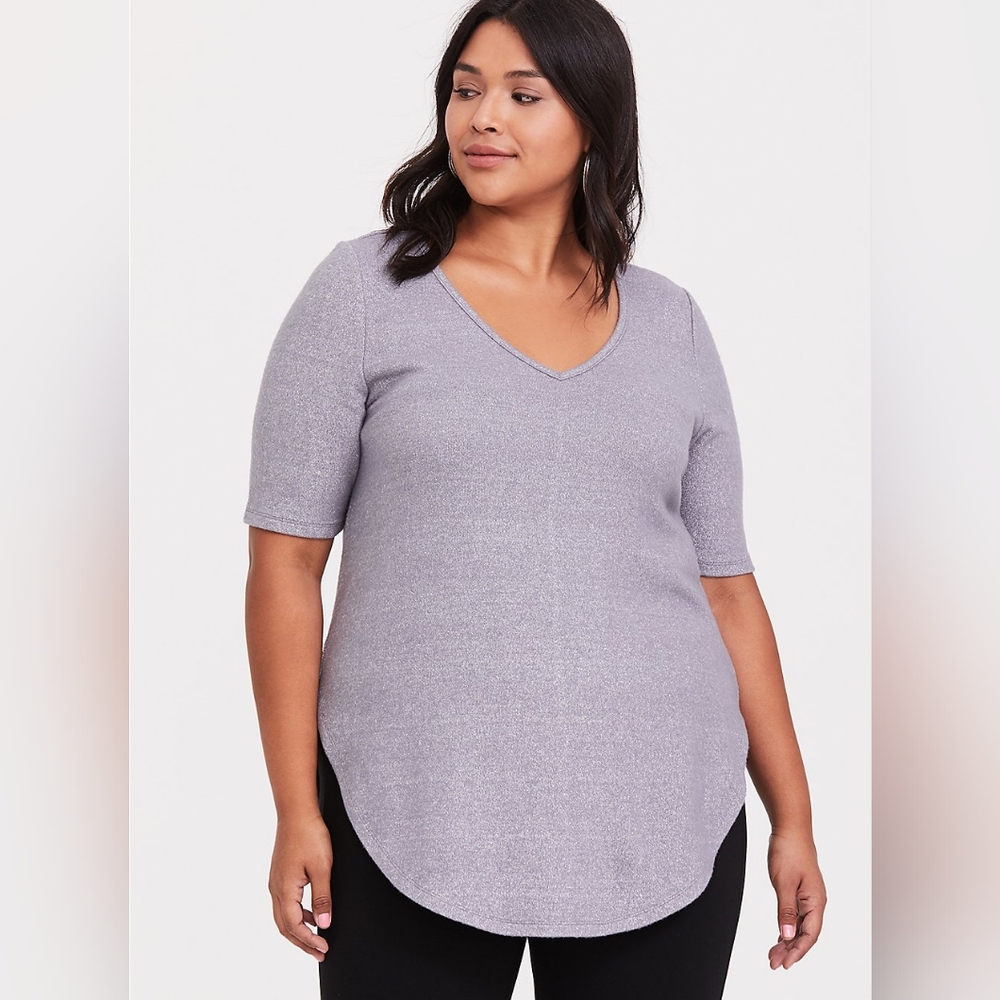Torrid Grey Silver Sparkle Hacci V-Neck Tunoc Tee sz 3